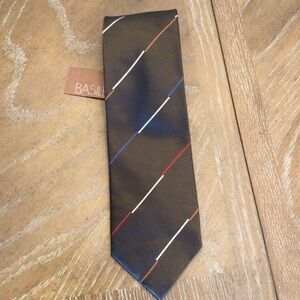 Basile Mens Brown Classic Striped Retro Silk Tie